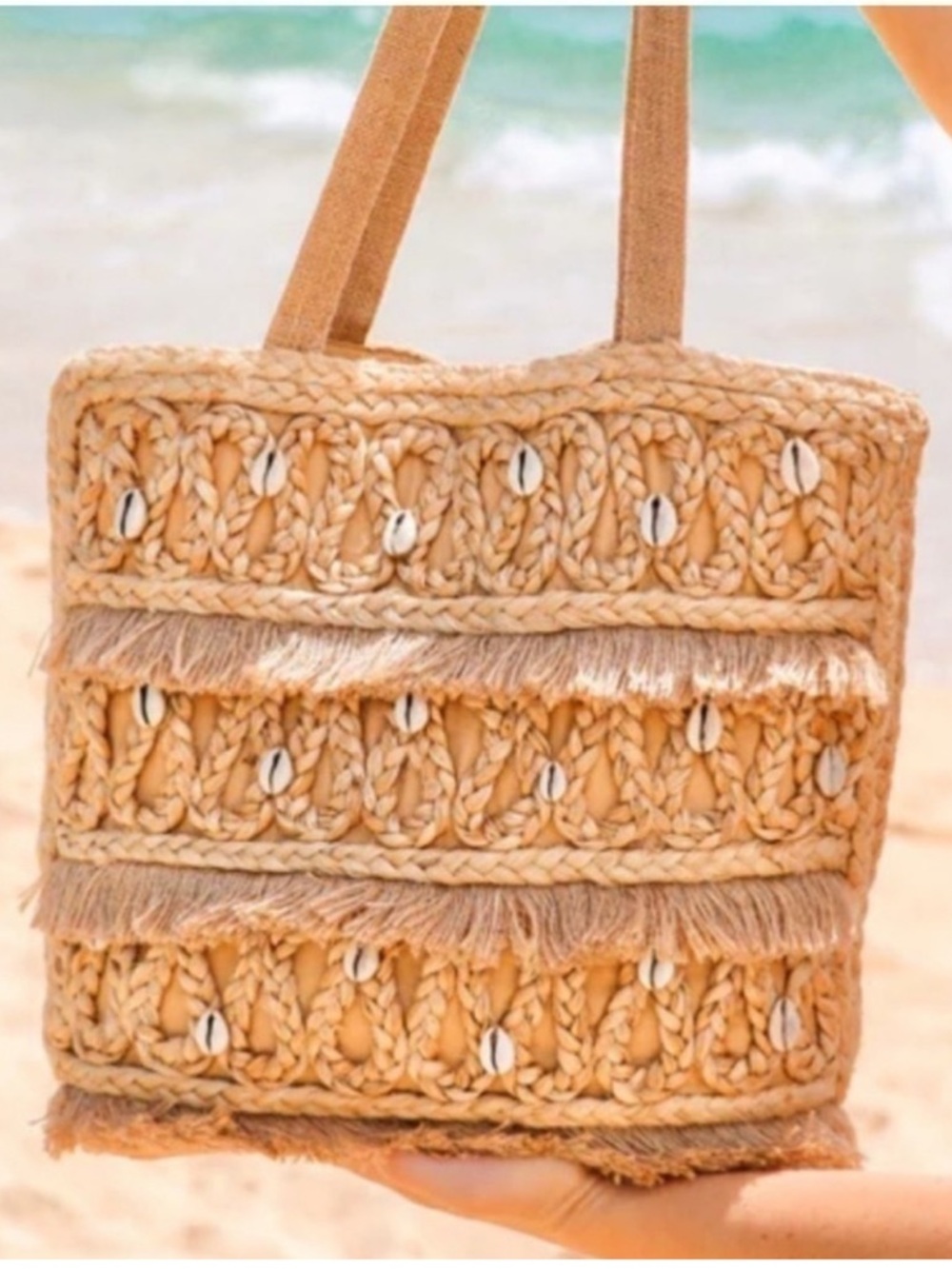 NWT- Salt + Umber Jute Seashell  Woven Tote - Picture 4 of 16